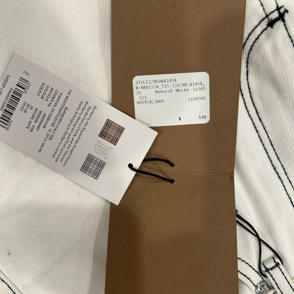 Burberry Straight Fit Topstitched Washed Jeans , Size: 25，White - Picture 7 of 9